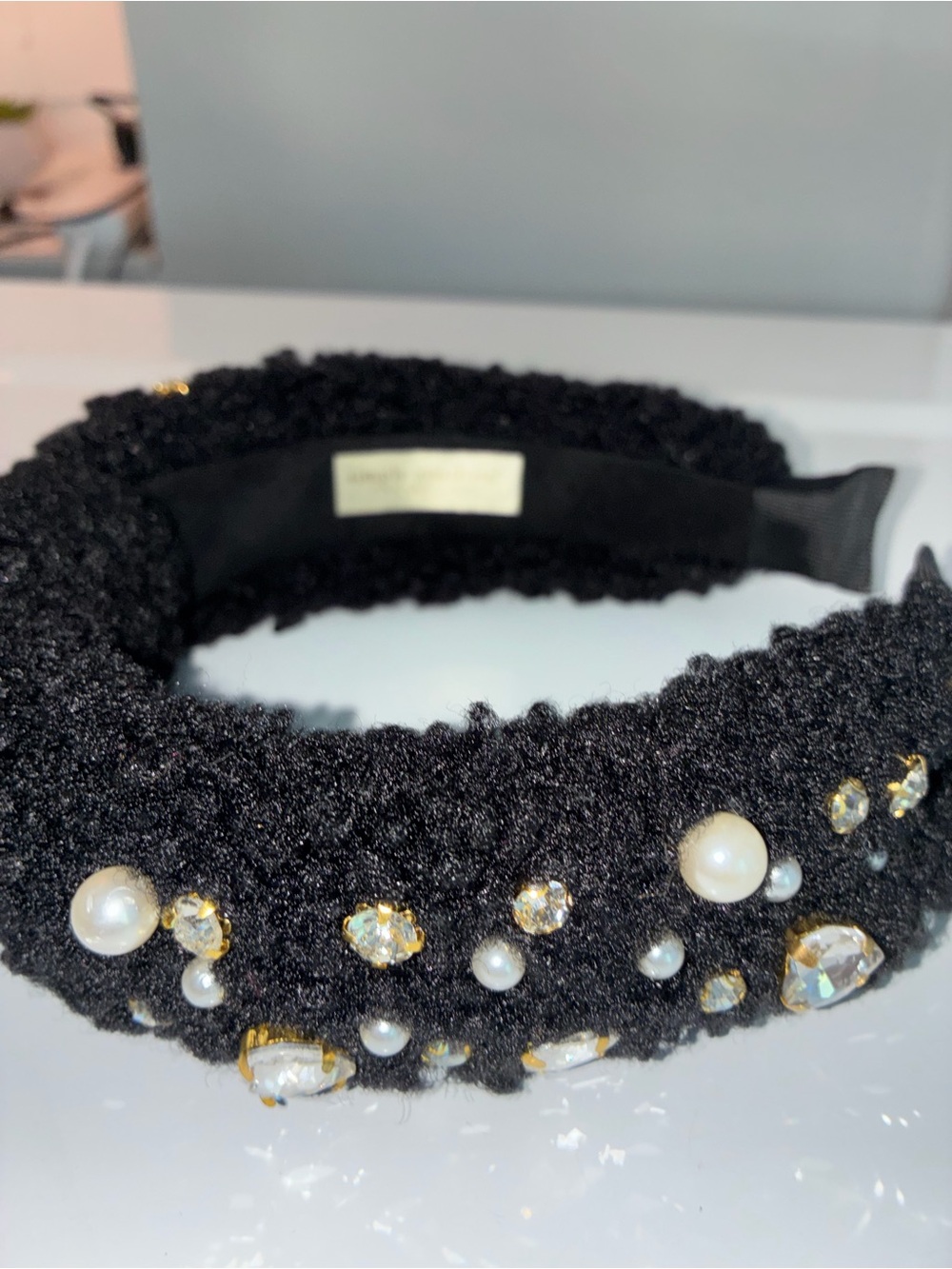Simply Southern Black Teddy Fleece Pearl Rhinestone Embellished Headband